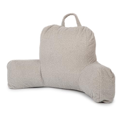 Flumi Rückenlehnenkissen mit Armlehnen zum Lesen Fernsehen oder Entspannen, Lesekissen für Bett und Sofa mit Waschbar Bezug Bettauflage Foam Füllung, Rückenstütze mit Tragegriff (Boucle Grau) von Flumi