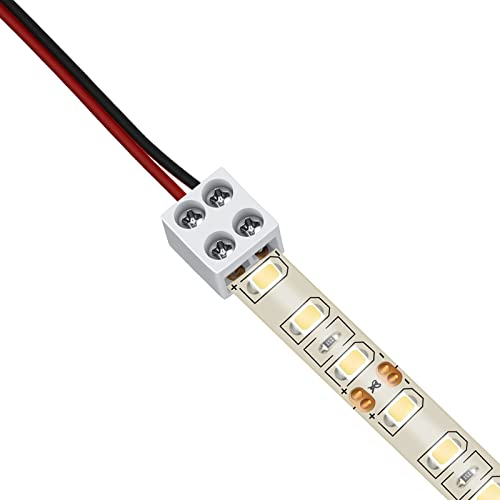 50 Stück lötfreie LED-Klebeband-Lichtverbinder, Schraubklemmleiste, 2-polige LED-Anschlüsse für Lichtstreifen, 8 mm Band zu Draht für 5 V, 12 V, 24 V, einfarbige LED-Streifenleuchten, weiß von Flutesan