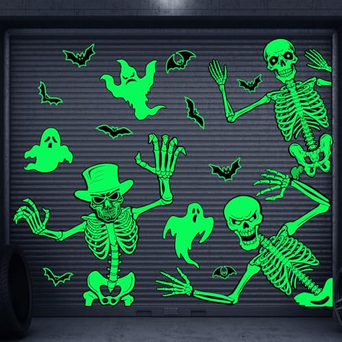 Flutesan 42 Stück Skelett Halloween Garagentor-Magnete leuchten im Dunkeln, magnetische Halloween-Garagentor-Dekorationen, wasserdicht, magnetisch, Fledermäuse, Skelett und Geist für drinnen und Flutesan 42 Stück Skelett Halloween Garagentor-Magnete leuchten im Dunkeln, magnetische Halloween-Garagentor-Dekorationen, wasserdicht, magnetisch, Fledermäuse, Skelett und Geist für drinnen und von Flutesan
