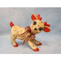 Tänzelnde Rentiere, Keramik Weihnachten Rentier Baby, Softy Baby Rehe, Gefüllte Hirsche, Holly Print Handbemalte Rentiere von FlutterbyConnections