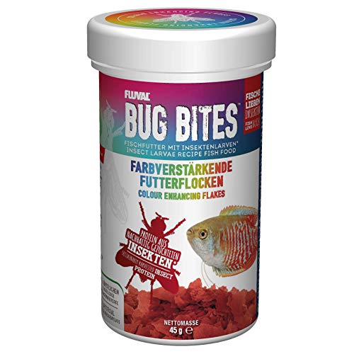 Fluval Bug Bites Fischfutter Flocken farbverstärkend, mit Insektenlarven, als Ergänzung für tropische Fische, 250ml von Fluval