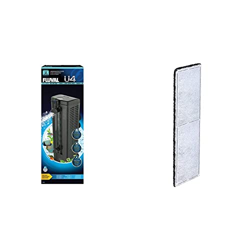 Fluval U4 Innenfilter, für Aquarien von 130 bis 240l, 10W & Polyester-Aktivkohle Filtereinsatz, Polyester für feine Schmutzpartikel, Aktivkohle, Innenfilter U3, 2er Pack von Fluval