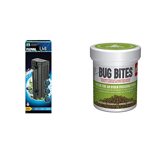 Fluval U4 Innenfilter, für Aquarien von 130 bis 240l +Bug Bites Fischfutter, mit Insektenlarven, für am Boden fressende Fische, sinkendes Granulat von Fluval