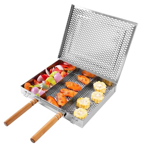 Edelstahl Praktische BBQ Grills Tablett BBQ Kochwerkzeug Zum Kochen Freien Und Campen Mit Nicht Überrutschem Rechteckig Grillschale von Fluxioxtna