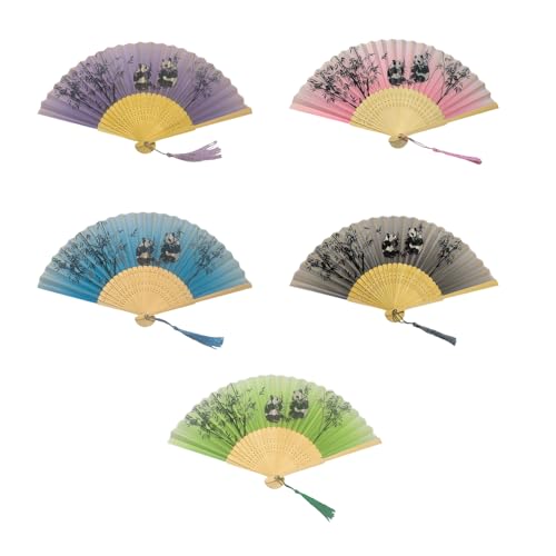Fluxioxtna 5pieces Bambusfanfan Mit Kunstpanda Muster Chinesischer Handheld Für Hochzeitstanzparty Und Tägliche Nutzung Von Handhause Dekoren von Fluxioxtna
