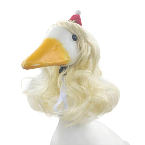 Fluxioxtna Blonde Gänse Perücken Accessoire Curly Haired Dekoration Für Versammlungen Zeigt Hitzebeständige Stoff Lustige Haustierpartyzubehör von Fluxioxtna