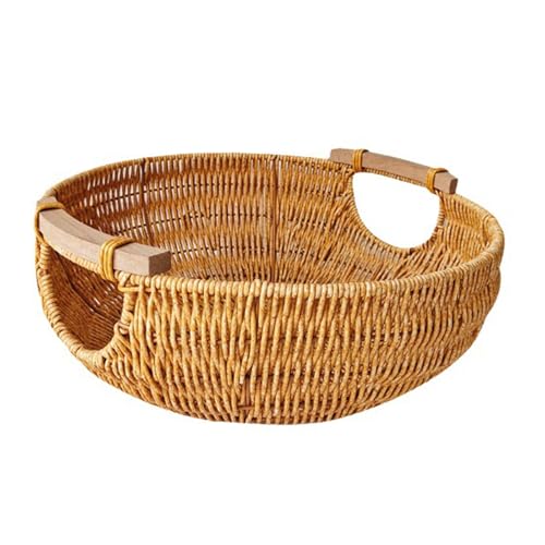 Imitation Von Großer Kapazität Rattan Aufbewahrungskorb Mit Holzgriff Mehrzweck Servierschalen Desktop Snacks von Fluxioxtna