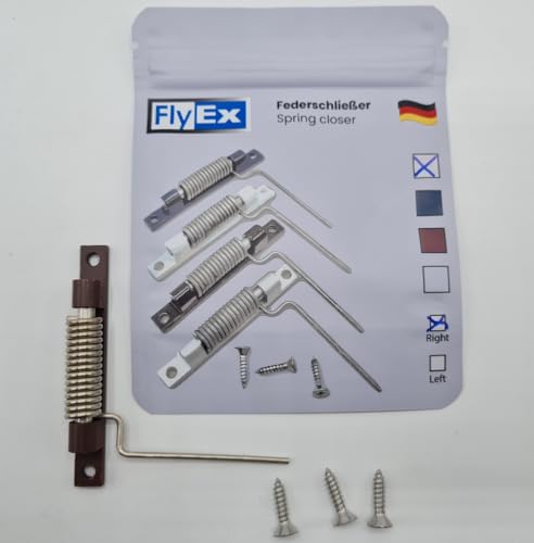 FlyEx Profi Federschließer Zugfeder Rückholfeder Fliegengittertür Schliesser Feder Fliegengitter Fenster Balkontür (Dunkelbraun- Rechts) von FlyEx