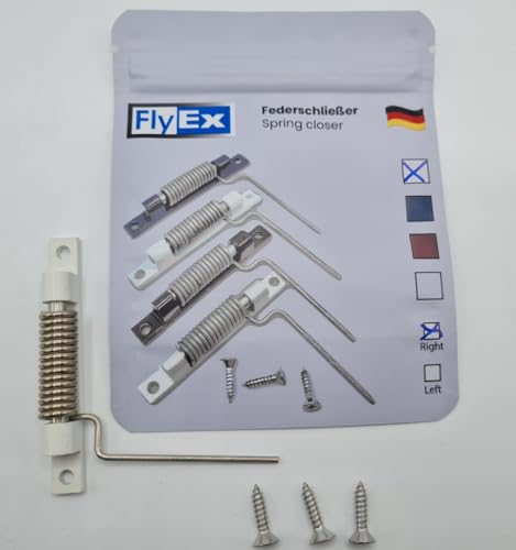 FlyEx Profi Federschließer Zugfeder Rückholfeder Fliegengittertür Schliesser Feder Fliegengitter Fenster Balkontür (Weiß - Rechts) von FlyEx