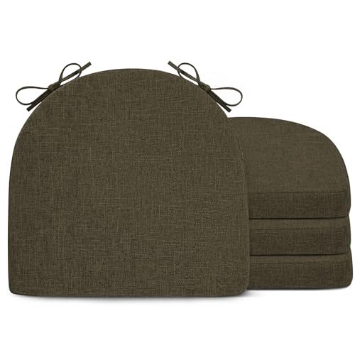 FlyGulls Stuhlkissen für Esszimmerstühle, U-förmiges Sitzkissen mit rutschfester Rückseite, für Küche, Bürostuhl, extra dicke Stuhlpolster mit Bändern, 4 Stück (Khaki, 44,5 x 41,9 x 5,1 cm) von FlyGulls