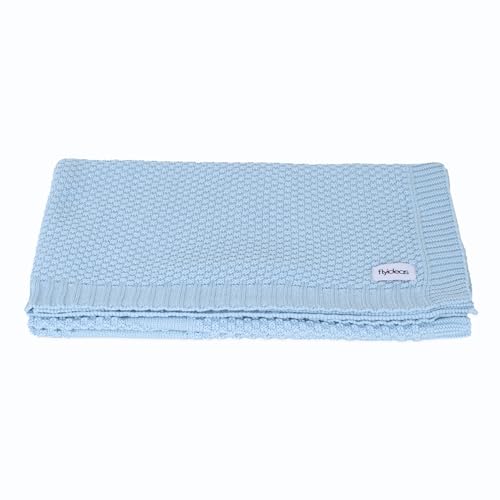 FlyIdeas Babydecke aus 100% Baumwolle Premium Strickdecke 90x70 cm | Samt Weich & Atmungsaktiv - Ideal als Kinderwagendecke, Puckdecke, Schmusedecke, Blau von FlyIdeas