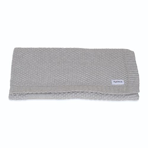 FlyIdeas Babydecke aus 100% Baumwolle Premium Strickdecke 90x70 cm | Samt Weich & Atmungsaktiv - Ideal als Kinderwagendecke, Puckdecke, Schmusedecke, Grau von FlyIdeas