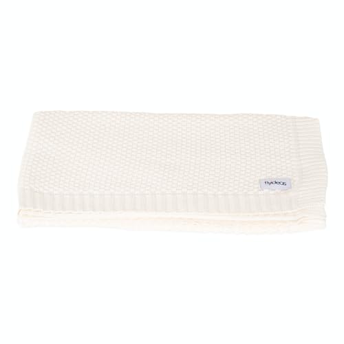 FlyIdeas Babydecke aus 100% Baumwolle Premium Strickdecke 90x70 cm | Samt Weich & Atmungsaktiv - Ideal als Kinderwagendecke, Puckdecke, Schmusedecke, Weiß von FlyIdeas