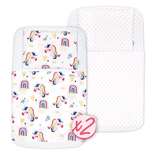 FlyIdeas Next 2 me Spannbettlaken Beistellbett Baby 83x50 cm, 8 STK - Komplett-Set mit wasserdichte Matratzenschoner für Baby Beistellbetten Next to me und Matratzen 50x83 und ähnlich, 100% Baumwolle von FlyIdeas