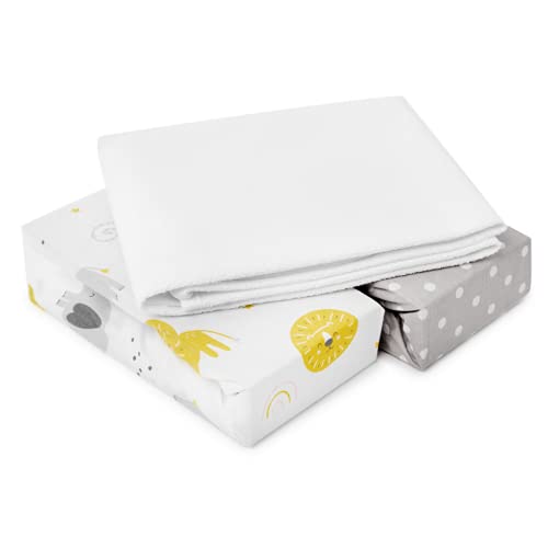 FlyIdeas 3-teiliges Spannbettlaken-Set für Next to Me Beistellbett – 2 Spannleintücher & 1 Wasserdichter Matratzenschoner, 83x50 cm – 100% Baumwolle, Atmungsaktiv & Hypoallergen von FlyIdeas