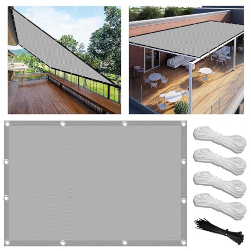 Sonnenschutz Balkon Ohne Bohren 1.5x3m Segeltuch Wasserdicht im Viele Größe und Farben, Schattierungsnetz inkl Befestigungsseile, UV-Schutz, Wetterfest für Garten Terrasse von FlySoul