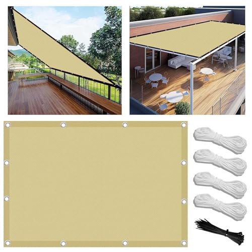 Sonnensegel Balkon Ohne Bohren 4.5x5m Segeltuch Meterware, Seitenschutz Balkon Ohne Bohren inkl Befestigungsseile, UV-Schutz, Wetterfest für Garten Terrasse von FlySoul