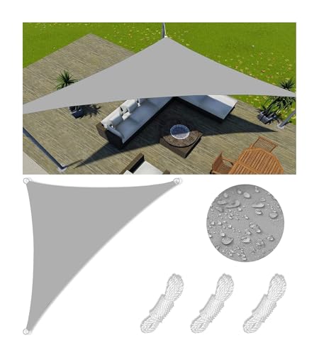 Sonnensegel Wasserdicht Dreieckig Viele Farbe Größe Balkon Sonnenschutz 98% UV Schutz Segeltuch Sonnensegel Markise Reißfest Wetterfest mit D-Ring und Kordel für Balkon Terrasse Garten 8.5x8.5x12M von FlySoul