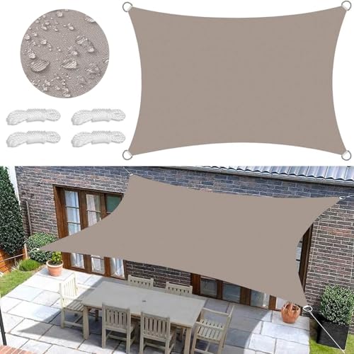 Sonnensegel Wasserdicht Rechteckig Viele Farbe Größe Balkon Sonnenschutz 98% UV Schutz Segeltuch Sonnensegel Markise Reißfest Wetterfest mit D-Ring und Kordel für Balkon Terrasse Garten 3.3x6.5M von FlySoul