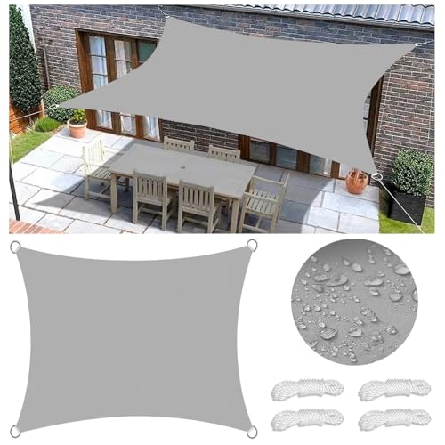 Sonnensegel Wasserdicht Rechteckig Viele Farbe Größe Balkon Sonnenschutz 98% UV Schutz Segeltuch Sonnensegel Markise Reißfest Wetterfest mit D-Ring und Kordel für Balkon Terrasse Garten 3.5x7M von FlySoul