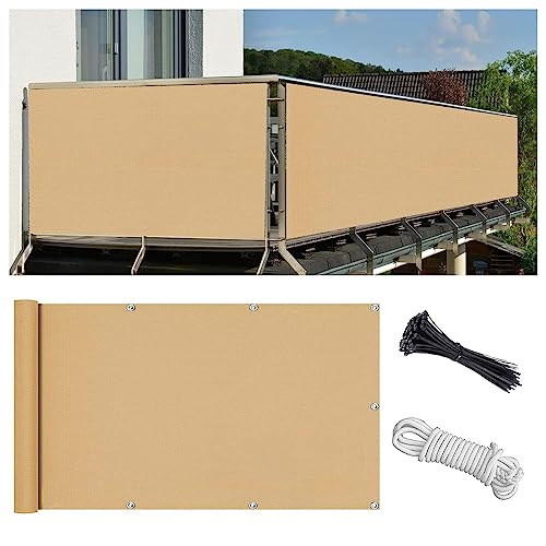 Balkonabdeckung 100x800cm Multi Farbe und Größe Balkonumspannung Zaunschutz für Balkon Terrasse Balkonabdeckung Polyester 180 g/m² Blickdichte Wasserfest Windfest mit Seil Kabelbindern und Ösen von Flyace