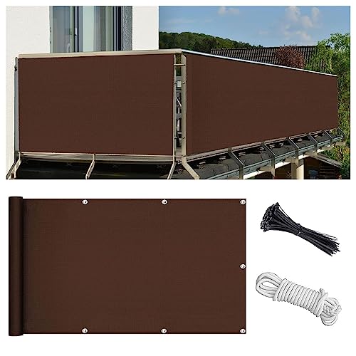 Balkonabdeckung 120x300cm Multi Farbe und Größe Balkonumspannung Zaunschutz für Balkon Terrasse Balkonabdeckung Polyester 180 g/m² Blickdichte Wasserfest Windfest mit Seil Kabelbindern und Ösen von Flyace