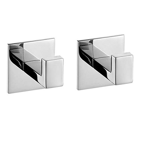 Flybath Handtuchhaken SUS 304 Edelstahl Spiegel Poliert Silber Kleiderhaken Wand Montiert Square Badezimmer Zubehör, Selbstklebend - 2 Haken von Flybath