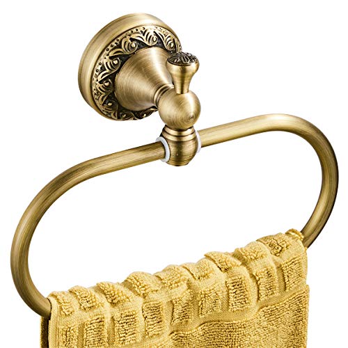 Flybath Oval Handtuchring Antik Messing Exquisite Muster Carving Hanger Handtuchhalter für Badezimmer Küchenaccessoires Wandmontage, Gebürstete Bronze von Flybath