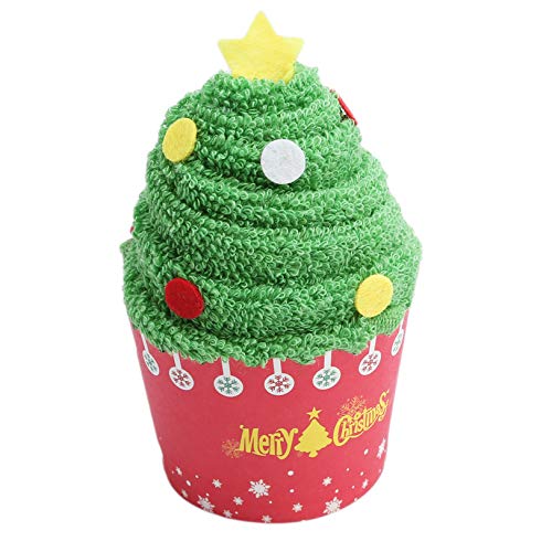 Flybloom Kreative Kuchen Modellierung Hand Handtuch Weihnachten Schneemann Loveble Cupcake Handtuch Gesicht Handtuch Dekoration (Weihnachtsbaum) von Flybloom
