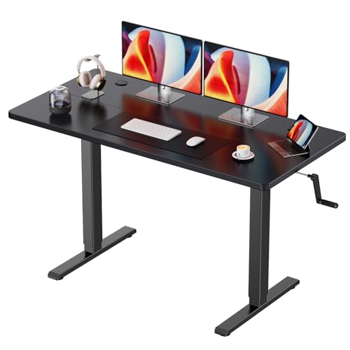 Flycity Höhenverstellbarer Schreibtisch 110 x 60 cm, Manuell Verstellbar in Schwarz, Kratz und Schmutzabweisende Spanplatten, Verdickter Metallrahmen aus Kohlenstoffstahl von Flycity