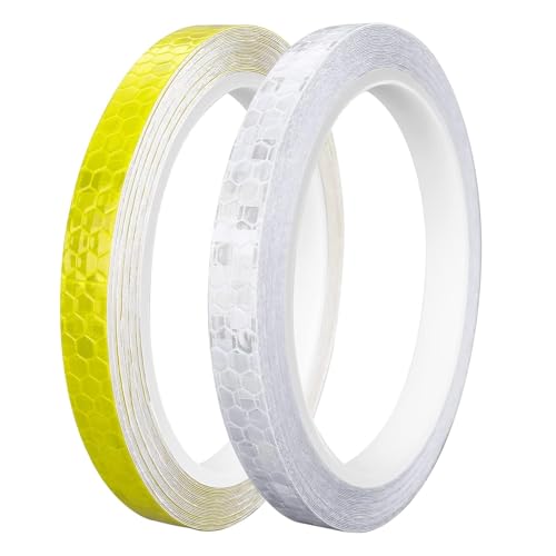 Flycppo 2 Rollen Reflektierende Klebeband,10mm x 8m Intensität Reflektor Warnband Aufkleber,Straßenmarkierung Nachtschutz,Selbstklebend Wasserdicht Reflektorband für Autos,Motorrad,Fahrräder von Flycppo