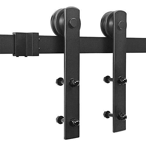 200cm Schiebetürbeschlag set Schiebetürsystem,Schwarz Schiebetür Montageset für Innentüren und Wandschränke (Gerader Haken/200cm) von Flyelf