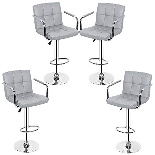 Barhocker 4er Set in Kunstleder Sitz, Barhocker mit Armlehnen, 360° drehbar und verstellbar (4, Hellgrau) von Flyelf