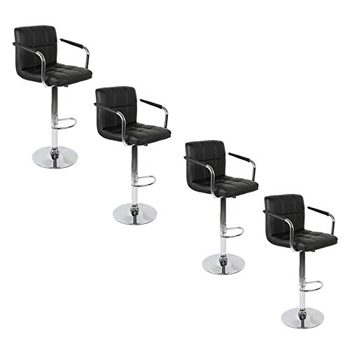 Barhocker 4er Set in Kunstleder Sitz, Barhocker mit Armlehnen, 360° drehbar und verstellbar (4, Schwarz) von Flyelf