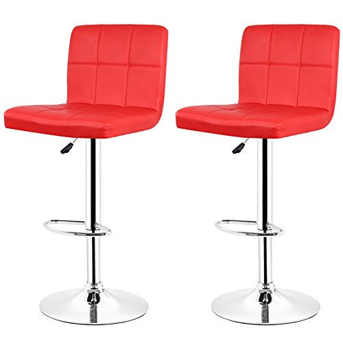 Flyelf 2er-Set Barhocker Leder mit Rückenlehne drehbar höhenverstellbar 92-110 cm (2 Barhocker/Rot) von Flyelf