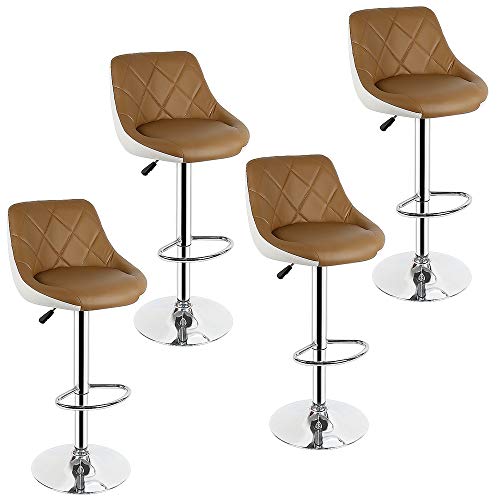 Flyelf 4er Set Barhocker mit Lehne,Kunstleder Tresenhocker 360° Drehbar,Höhenverstellbar 59cm-79cm (4-Kamel+Weiß) von Flyelf