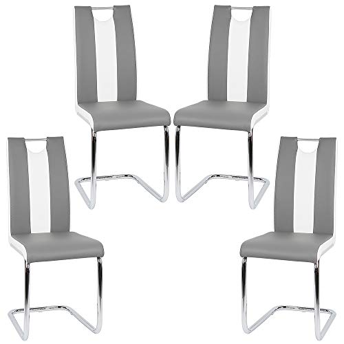 Flyelf Freischwinger Stuhl Vegas 4er Set Esszimmerstühle für Küche/Esszimmer/Büro (Grau - Weiß, 4) von Flyelf