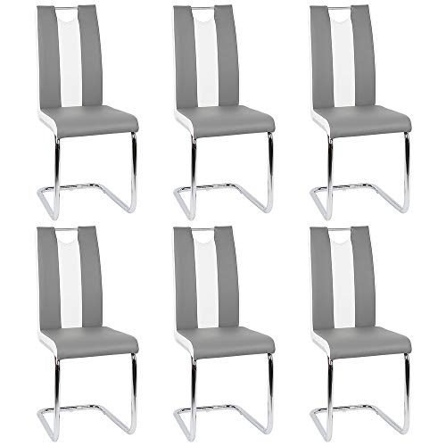 Flyelf Freischwinger Stuhl Vegas 6er Set Esszimmerstühle für Küche/Esszimmer/Büro (Grau - Weiß, 6) von Flyelf