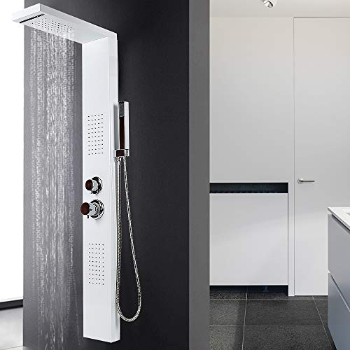 Flyelf Regendusche aus Edelstahl, Multifunktions-Wasserfalldusche, Top Spray + Kopfbrause + Handbrause + Duschpaneel Duschsäule Duschdüsen, weiß von Flyelf