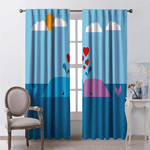 Flyerer Verdunkelungsvorhang, Motiv: Wale im Ozean, thermische Geräuschreduzierung, bedruckte Verdunklungsvorhänge, 84 x 96 cm, ideal für Wohnzimmer und Schlafzimmer von Flyerer