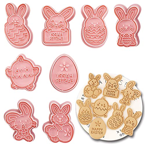 Flyftrey Ausstechförmchen Ostern, 8 Stück Oster Ausstecher Set, Plätzchen Ausstecher Kinder, 3D Ostern Cookie Cutter Set für DIY Hase Küken Ei Backen Fondant Sandwich Schokoladen Tortendeko von Flyftrey