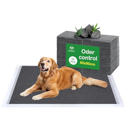 Flying Paws Trainingsunterlagen,Einweg-Welpenunterlagen,Super Absorbierend und Auslaufsicheres,Aktivkohle Hunde PIPI Matten,Puppy Pads für Training,60×90cm,XL-50Stück von Flying Paws