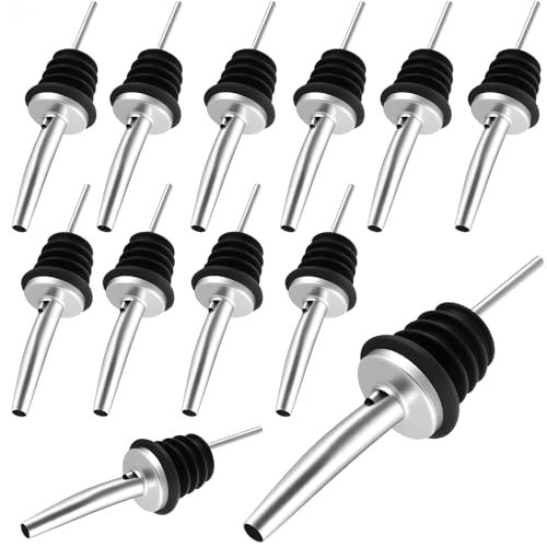 Flying Pottery 12 Stück Flaschenausgießer Edelstahl, Konische Ausgießer Spirituosen, Dosierer für Flaschen Ausgießer, für Spirituosen, Ölflaschen, Bars, Olivenöl (Schwarz) von Flying Pottery