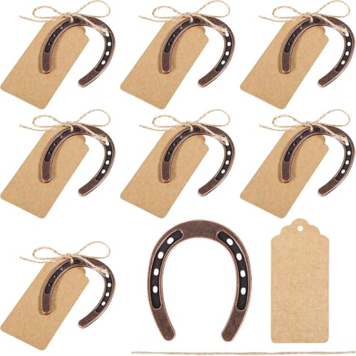 Flying Pottery 8 Stück Hufeisen Glücksbringer Set, Hufeisen Deko Set (Braun) von Flying Pottery