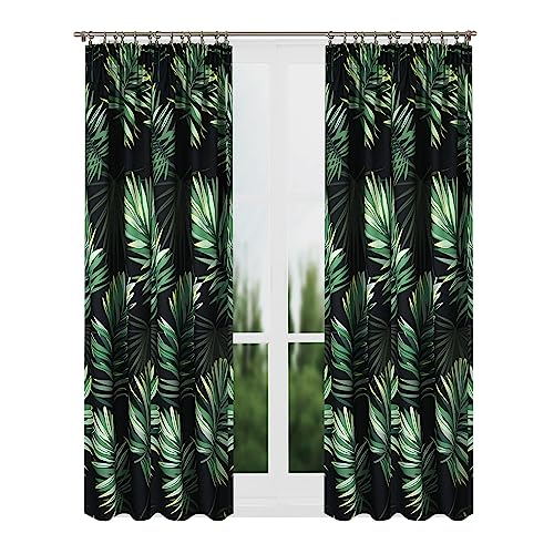 Flying Curtains Deko Vorhang für Wohnzimmer Schlafzimmer | Fenster-Gardine mit Kräuselband für Zimmer | Dekoration für Zimmer | Scheibengardinen | 145 x 250 cm | 1 Stück | Tropische Blätter von Flying