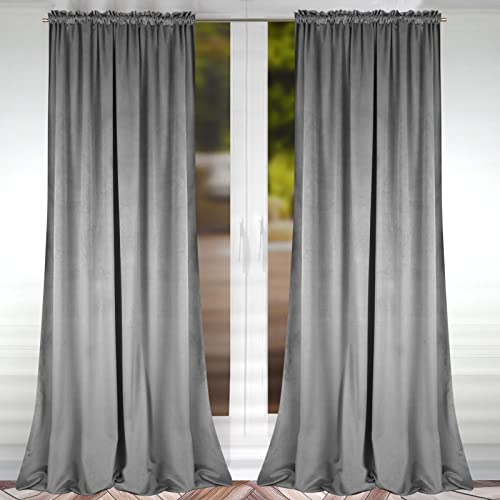 FLYing Curtains - Vorhänge für Wohnzimmer, Schlafzimmer - Vorhang Blickdicht mit Kräuselband - Samtvorhang - 1 Stück - 145 x 250 cm - Hellgrau von FLYing