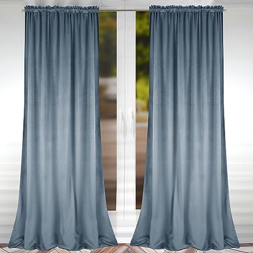 FLYing Curtains - Vorhänge für Wohnzimmer, Schlafzimmer - Vorhang Blickdicht mit Kräuselband - Samtvorhang - 1 Stück - 145 x 250 cm - Pastellblau von FLYing