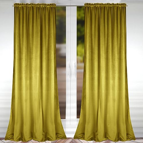 FLYing Curtains - Vorhänge für Wohnzimmer, Schlafzimmer - Vorhang Blickdicht mit Kräuselband - Samtvorhang - 1 Stück - 145 x 250 cm - Senf von FLYing