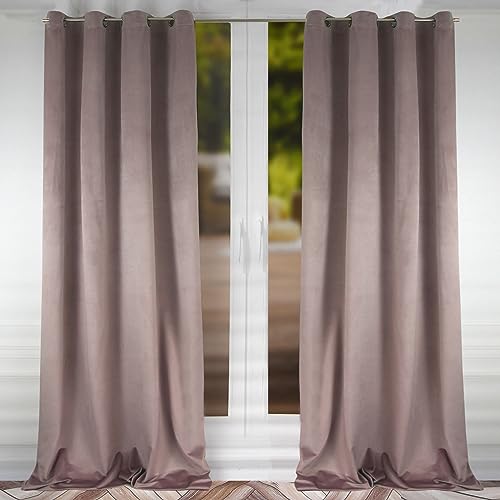 FLYing Curtains - Vorhänge für Wohnzimmer, Schlafzimmer - Vorhang Blickdicht mit Ösen, Samtvorhang, Ösenvorhang - 1 Stück - 145 x 250 cm - Altrosa von FLYing