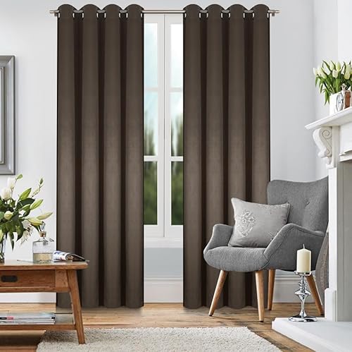 FLYing Curtains - Vorhänge für Wohnzimmer, Schlafzimmer - Vorhang Blickdicht mit Ösen, Samtvorhang, Ösenvorhang - 1 Stück - 145 x 250 cm - Braun von FLYing